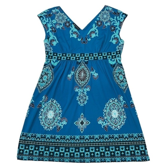 INC International Concepts Dress Womens X Large XL Blue Paisley V-Neck Midi - Picture 4 of 16